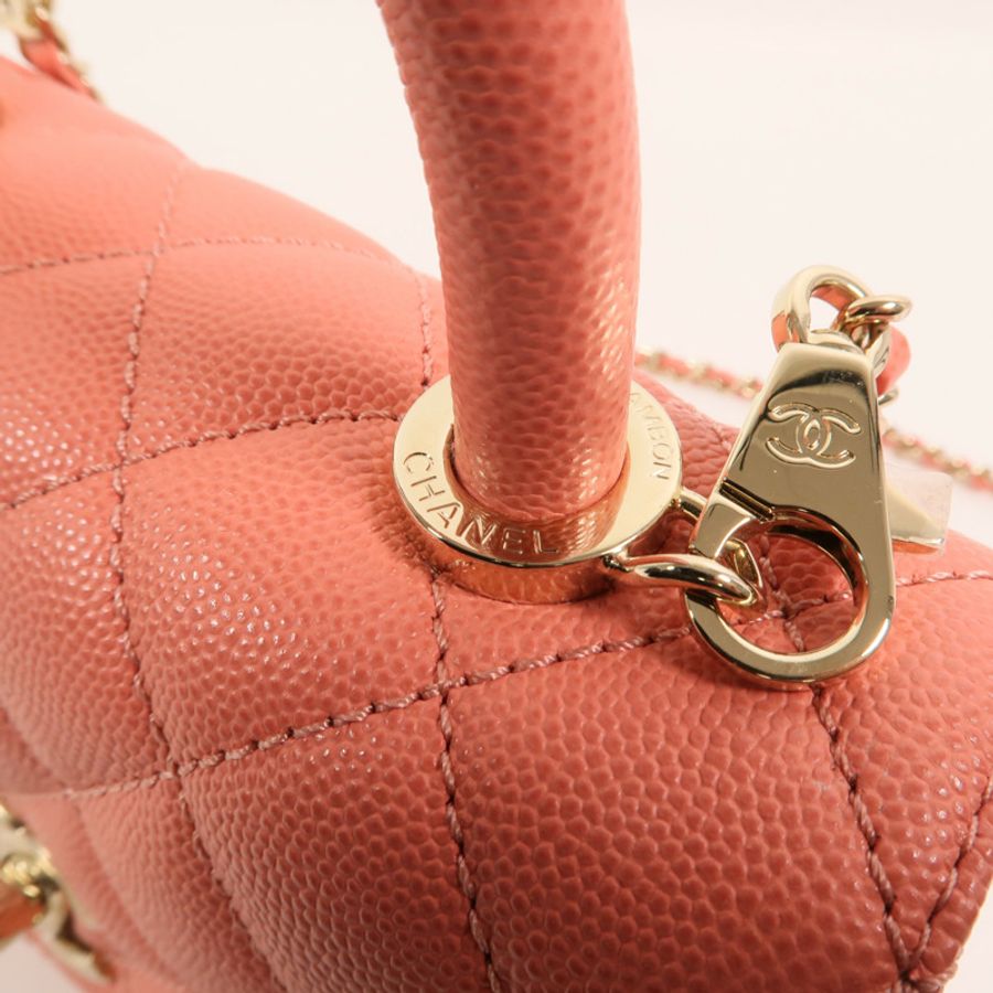 CHANEL 牛皮皮革Coco Handle Mini金扣鏈帶手挽肩背兩用袋-14
