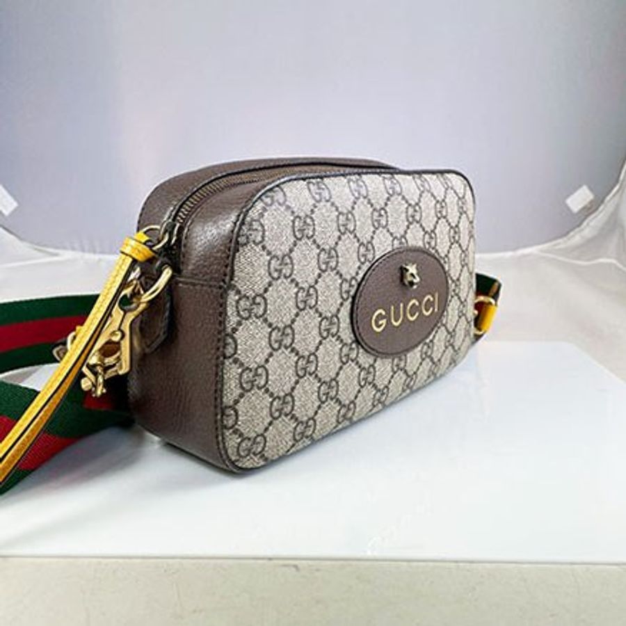 *奢華大道國際精品*【G1827】GUCCI咖啡色 PVC 綠紅綠織帶虎頭相機包 476466-1