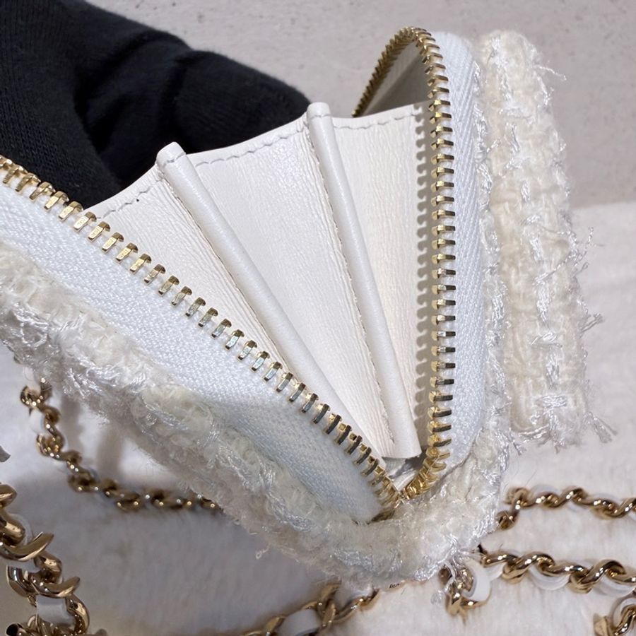 Chanel✨2023A白金毛呢蝴蝶結卡包零錢包-29
