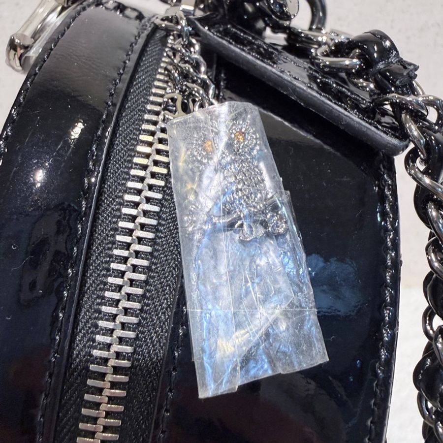 Chanel✨黑銀漆皮圓餅包鏈條包 貓頭鷹拉鍊-29