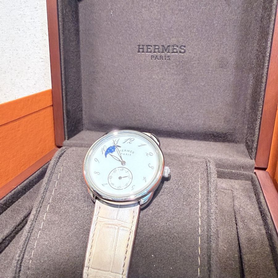 Hermes✨愛馬仕 仲夏夜之夢 Arceau 38mm 白盤月相 日曆 自動機械表 腕表 2024年購入原價近30萬 W041048WW00-3