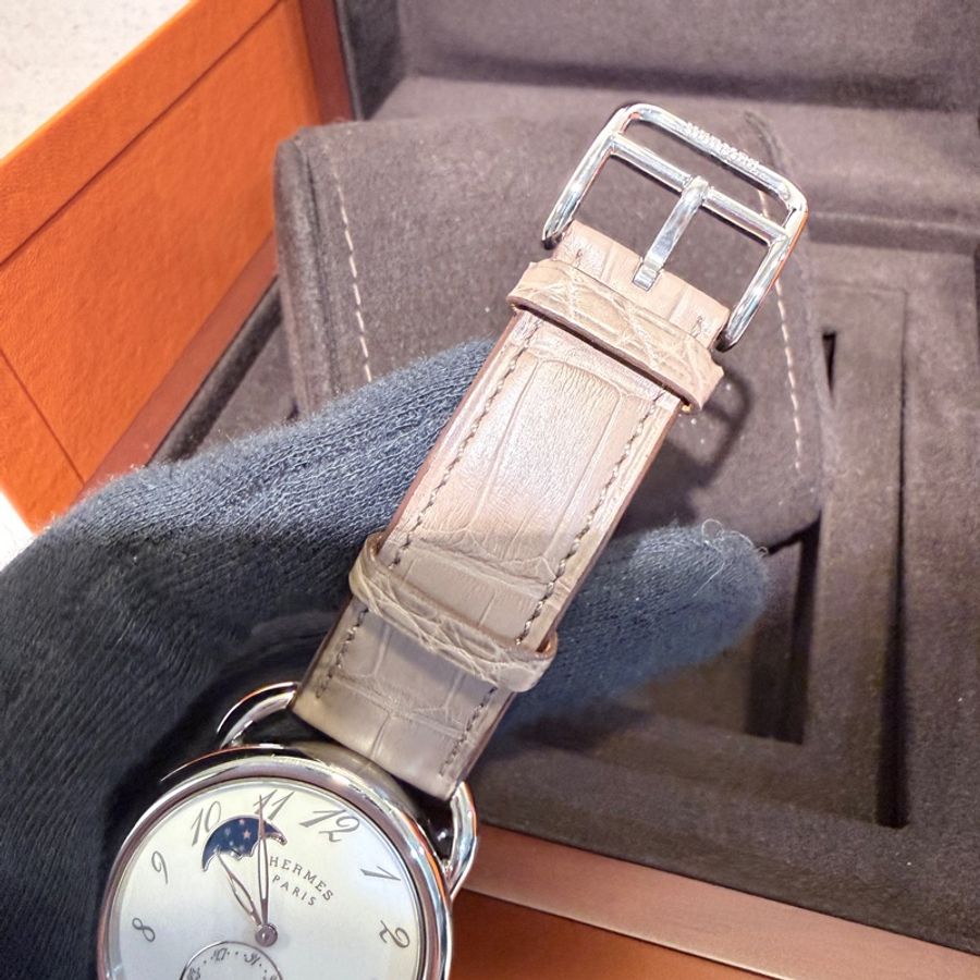 Hermes✨愛馬仕 仲夏夜之夢 Arceau 38mm 白盤月相 日曆 自動機械表 腕表 2024年購入原價近30萬 W041048WW00-15
