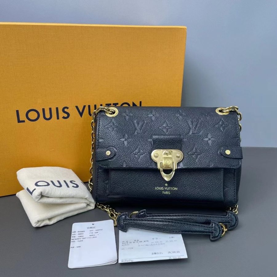 Lv 芯片款 vavin 黑金鍊條包 經典牛皮壓紋老花配色 金色五金 20*14.5*8 98新配件購證 塵袋 盒子-1