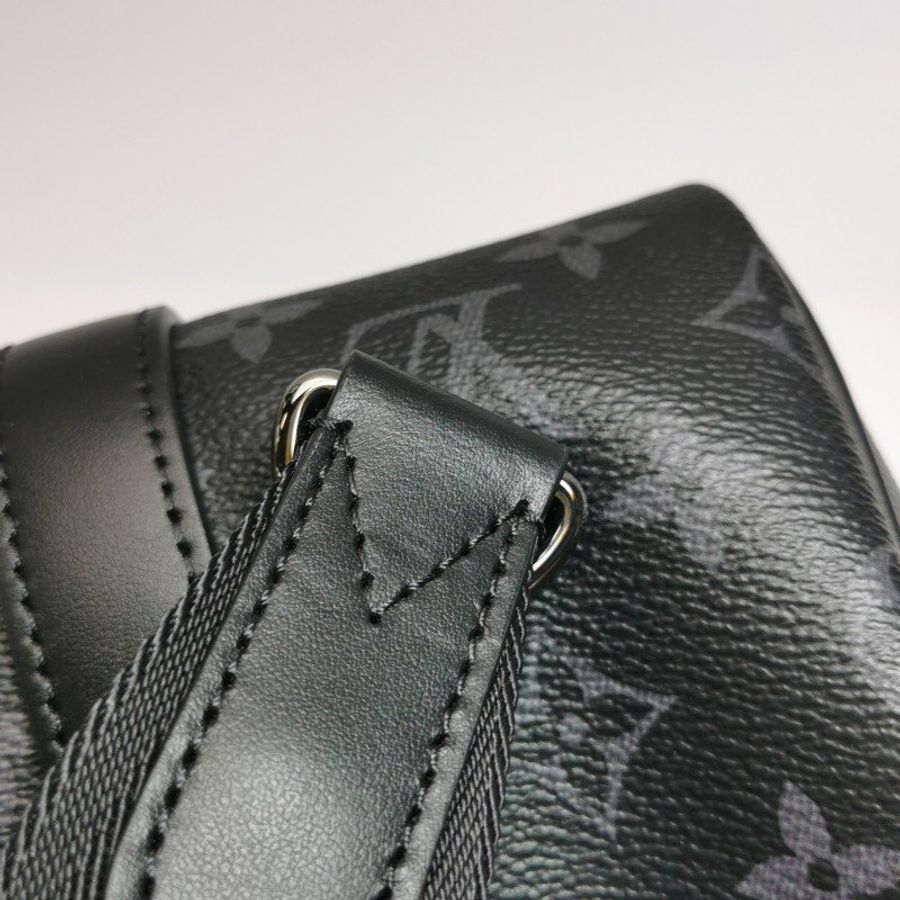 Louis Vuitton (LV)Keepall25牛皮Monogram印花加強飾帶斜背包晶片款-16
