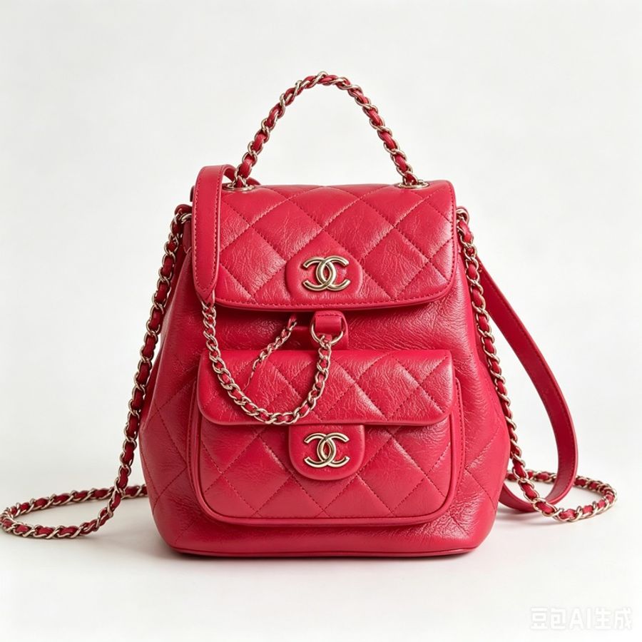 9.5極新 芯片版 Chanel Duma油蠟皮淡金釦雙肩後背包-0