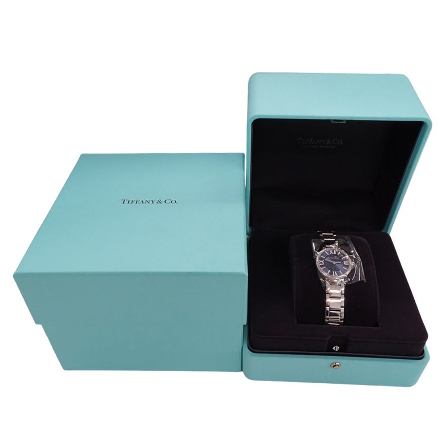 Tiffany & Co.) 女士 Atlas 鑽石石英錶,不鏽鋼 (SS),銀色/海軍藍,69291651,拋光。-7