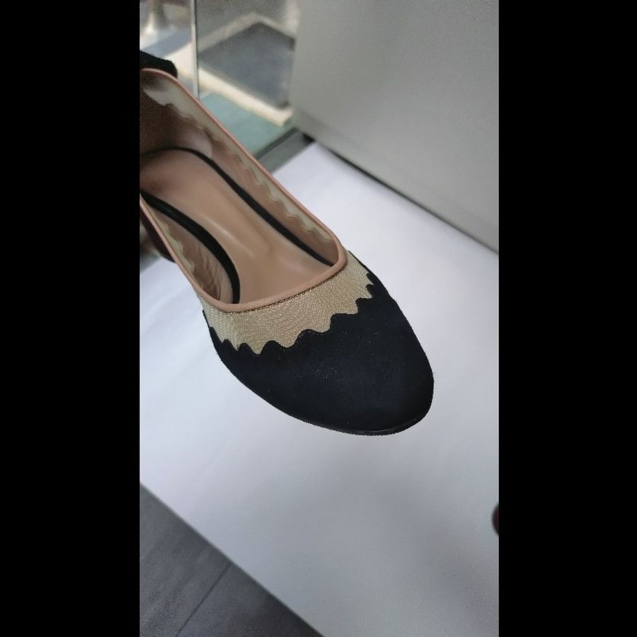 Chloe 黑麂皮+米色網邊方跟高跟鞋-10