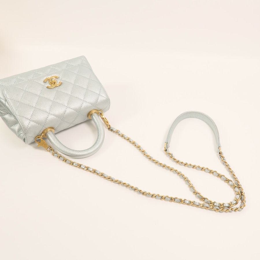 CHANEL 牛皮皮革Coco Handle Mini金扣鏈帶手挽肩背兩用袋-7