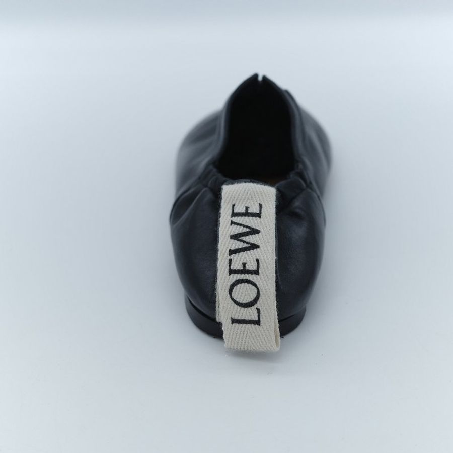 Loewe 羅威 Flamenco 黑色納帕小羊皮束口式芭蕾舞平底鞋 EU37-4
