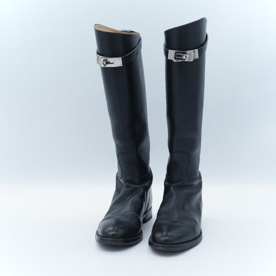 Hermès 愛馬仕 Jumping 黑色滑面小牛皮 Kelly 飾扣馬術長靴 EU36-1