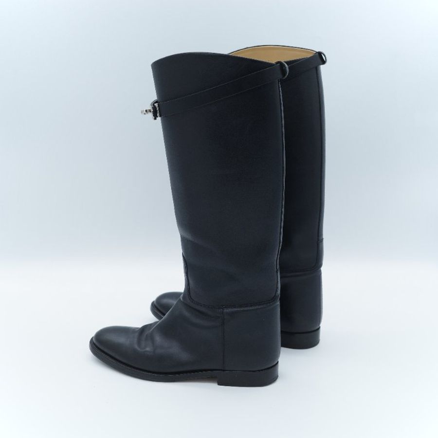 Hermès 愛馬仕 Jumping 黑色滑面小牛皮 Kelly 飾扣馬術長靴 EU36-2