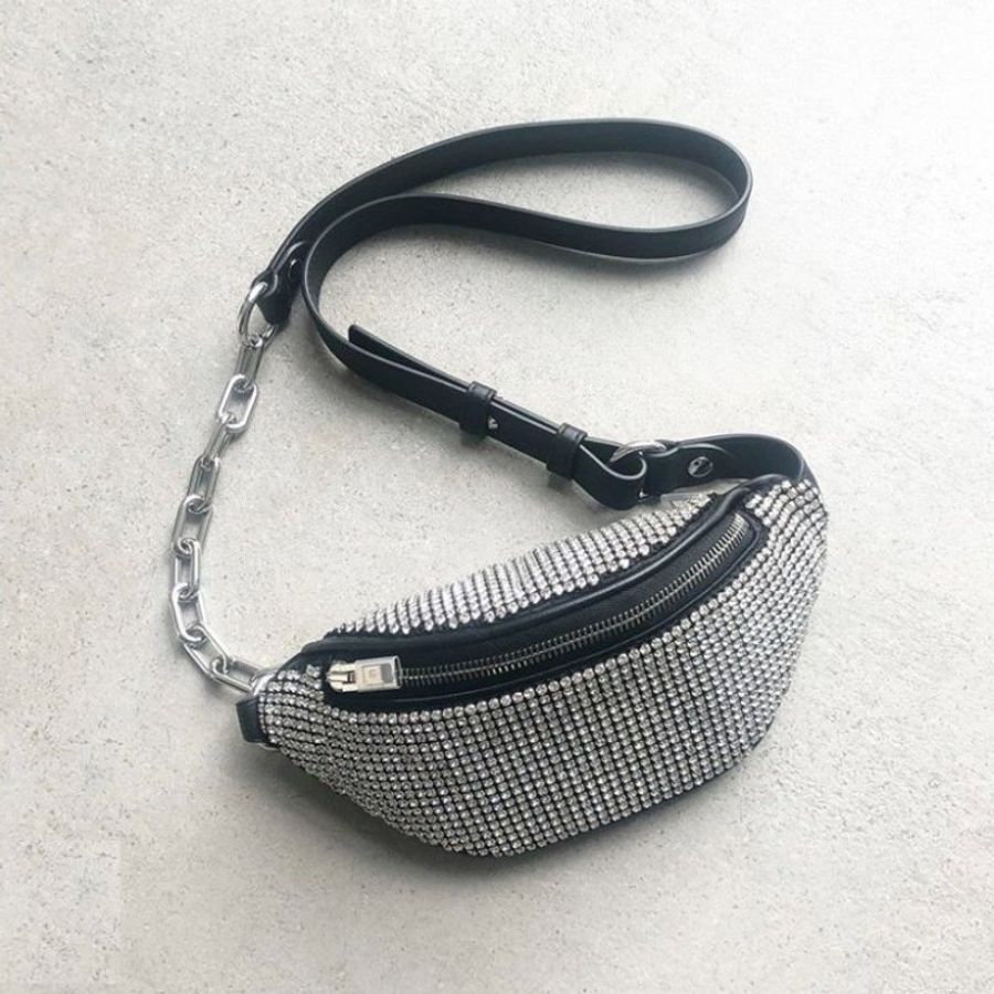 ⏰限時特賣價🌺Alexander Wang Attica 迷你水鑽腰/胸前包 銀色-1
