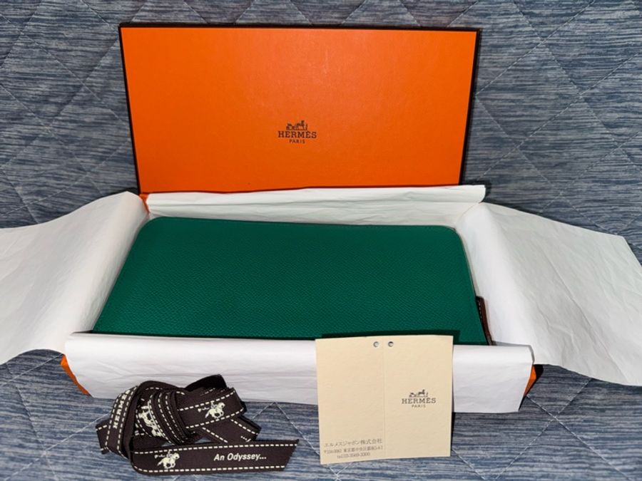Hermes Silk In Epsom愛馬仕 帝王綠 絲巾長夾 赤道叢林 皮夾 錢包-0