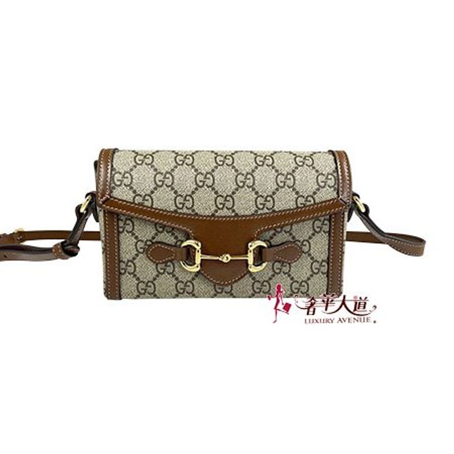 *奢華大道國際精品*【G1830】GUCCI咖啡色 PVC 1955 HORSEBIT馬銜鐵斜背包 69929-0