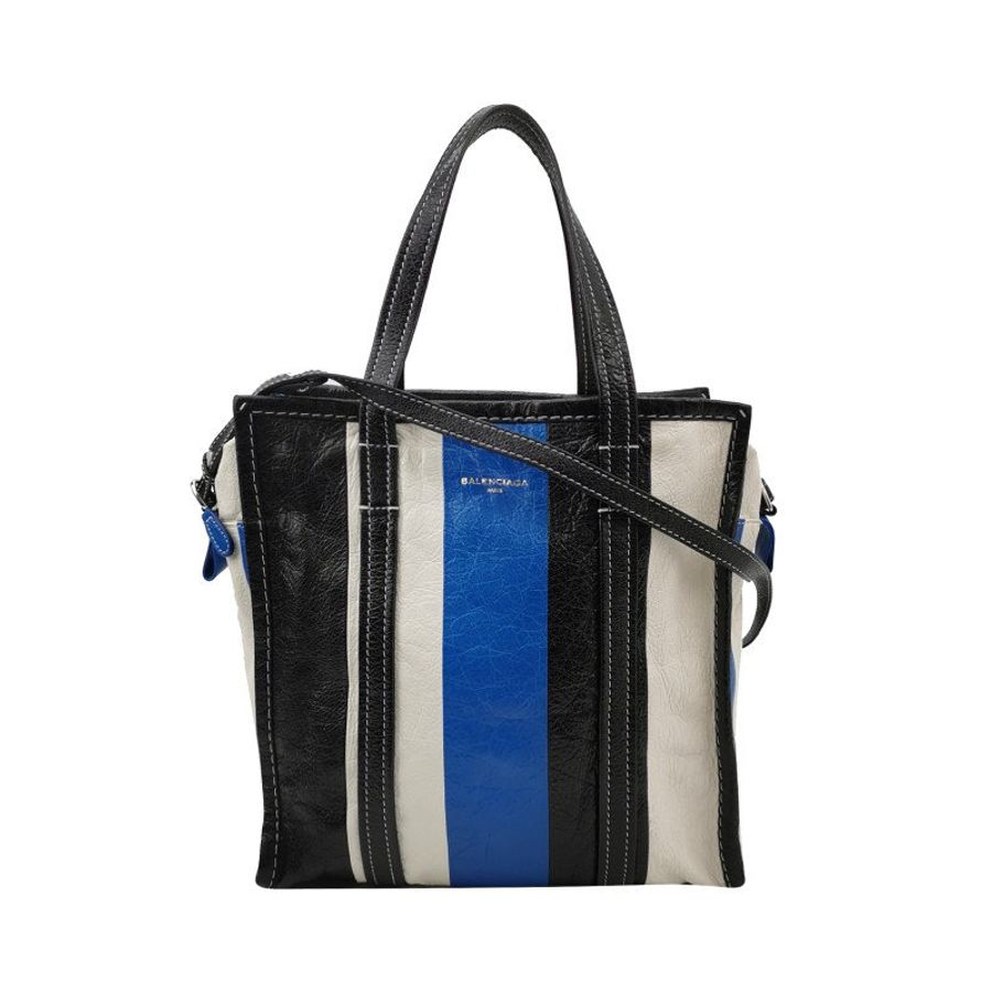 Balenciaga Bazar油蠟皮拼色logo小微標斜挎包-0