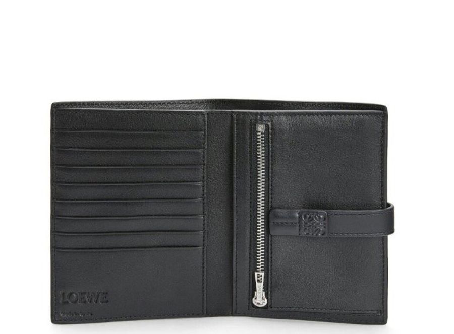 LOEWE 小牛皮直立式皮夾 錢包 (黑)附盒、防塵袋 直立中夾-4