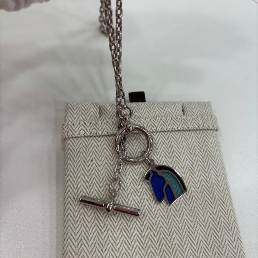 HERMES愛馬仕 Carrousel 琺瑯項鍊 男女同款 情侶款 銀色-3