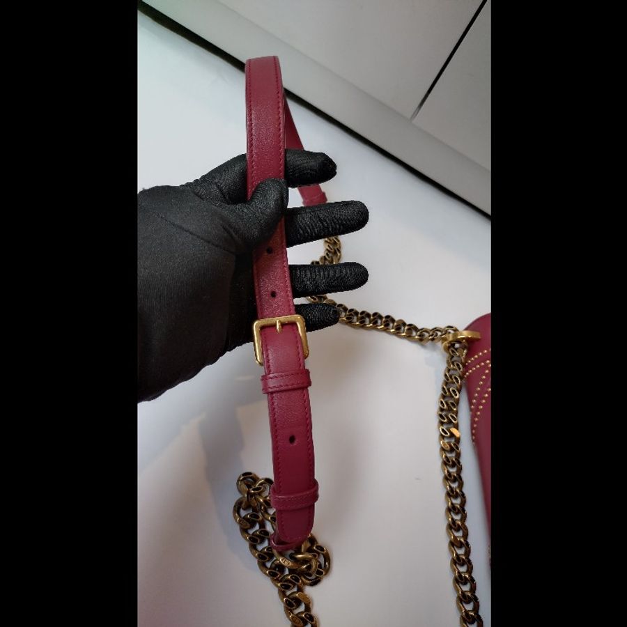 Dior 古銅金鍊酒紅皮鉚釘格紋盾牌口蓋包-22