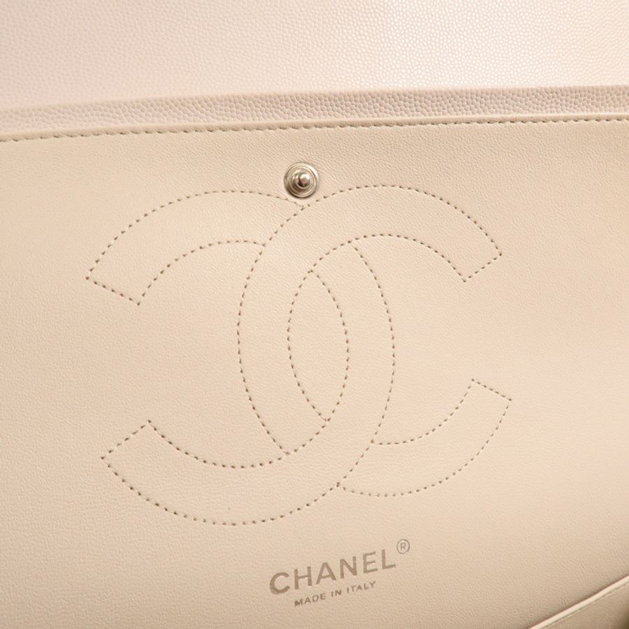CHANEL 牛皮皮革Large Classic銀扣鏈帶肩背袋-15