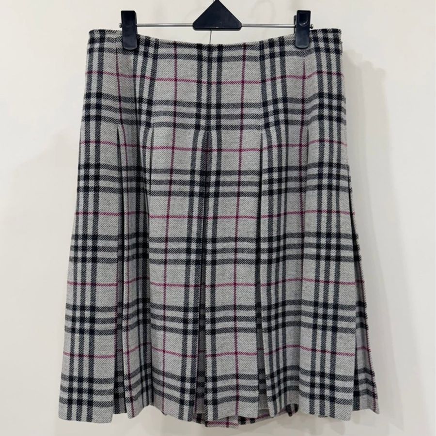 BURBERRY 倫敦 混羊駝格紋百褶毛料裙-1