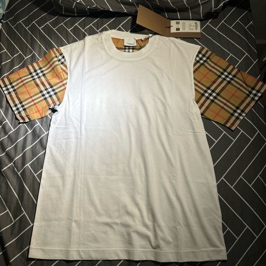 Burberry Stretch Check Sleeves Cotton T-Shirt-6