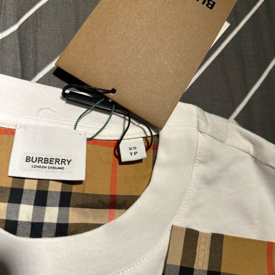 Burberry Stretch Check Sleeves Cotton T-Shirt-10