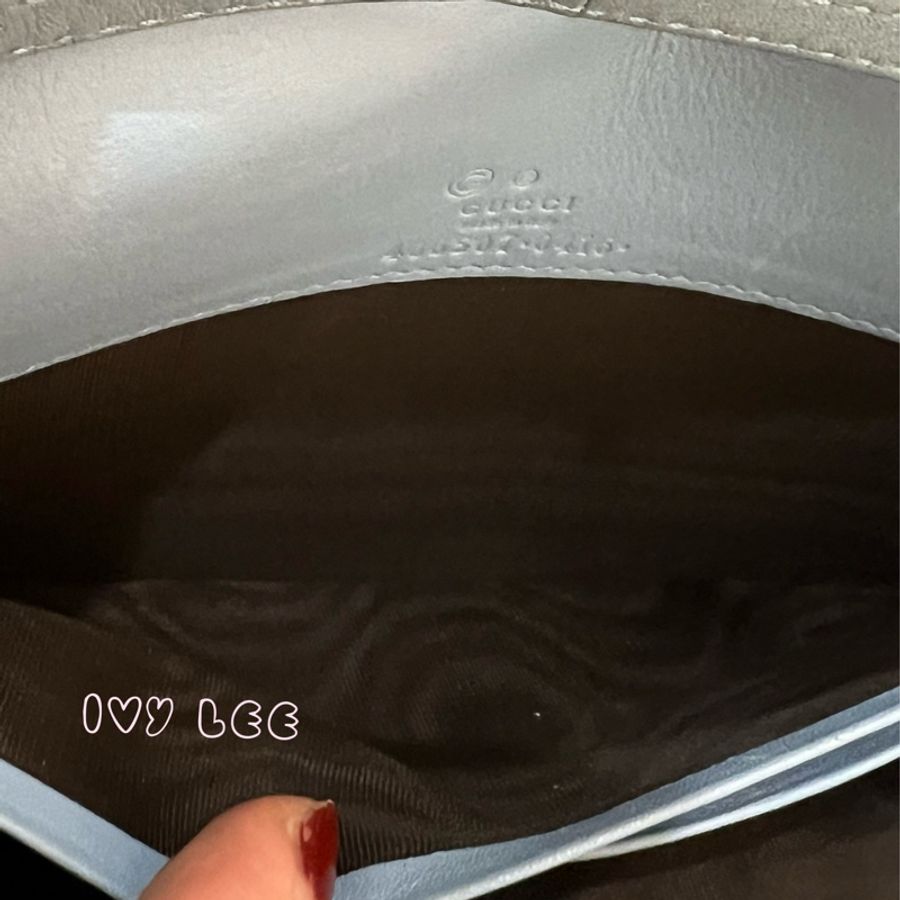 GUCCI 古馳 466507 經典Guccissima系列雙G壓紋LOGO牛皮肩背 水藍 斜背包 正品 二手精品-6