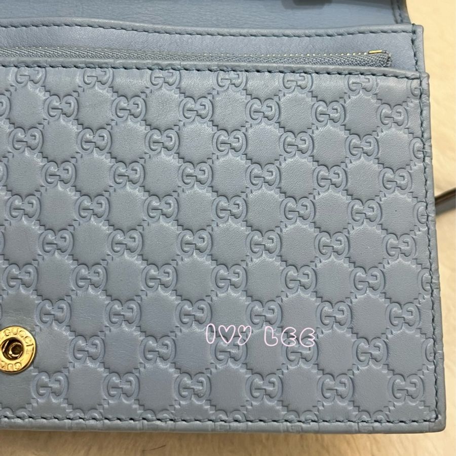 GUCCI 古馳 466507 經典Guccissima系列雙G壓紋LOGO牛皮肩背 水藍 斜背包 正品 二手精品-23