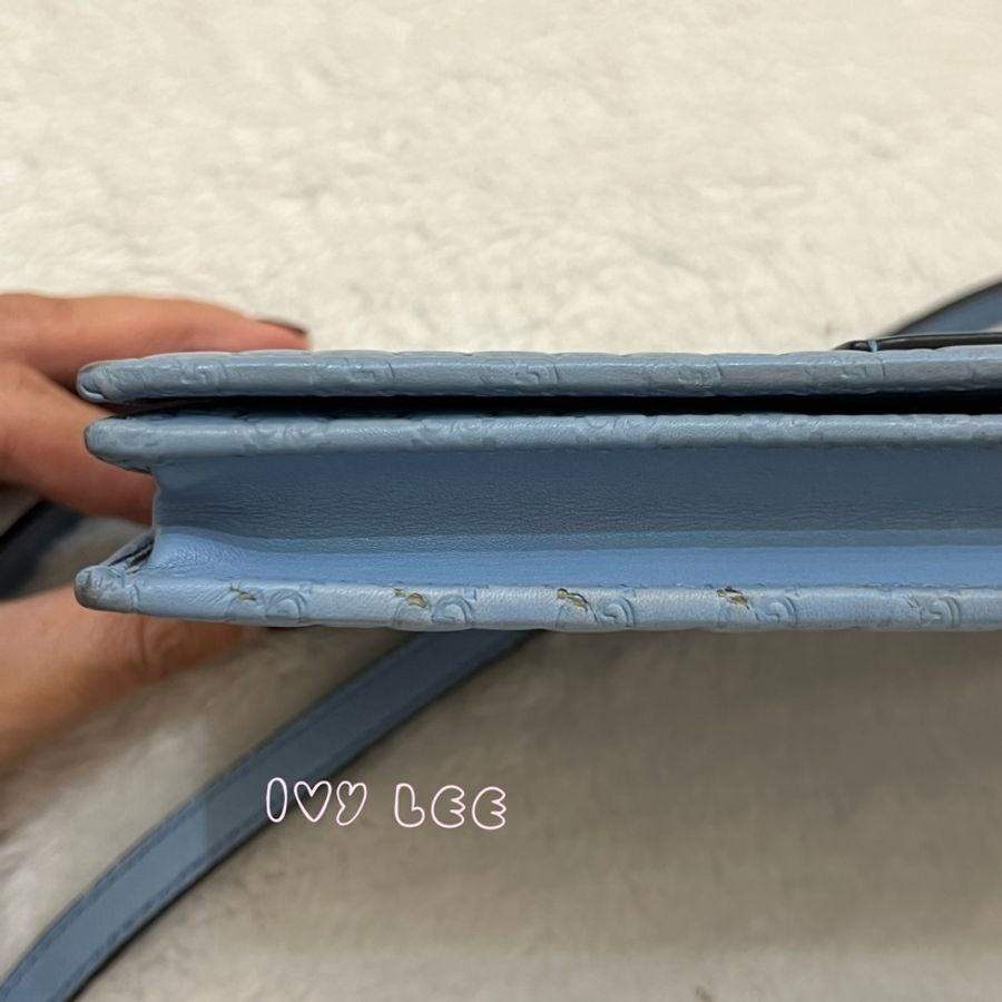 GUCCI 古馳 466507 經典Guccissima系列雙G壓紋LOGO牛皮肩背 水藍 斜背包 正品 二手精品-30