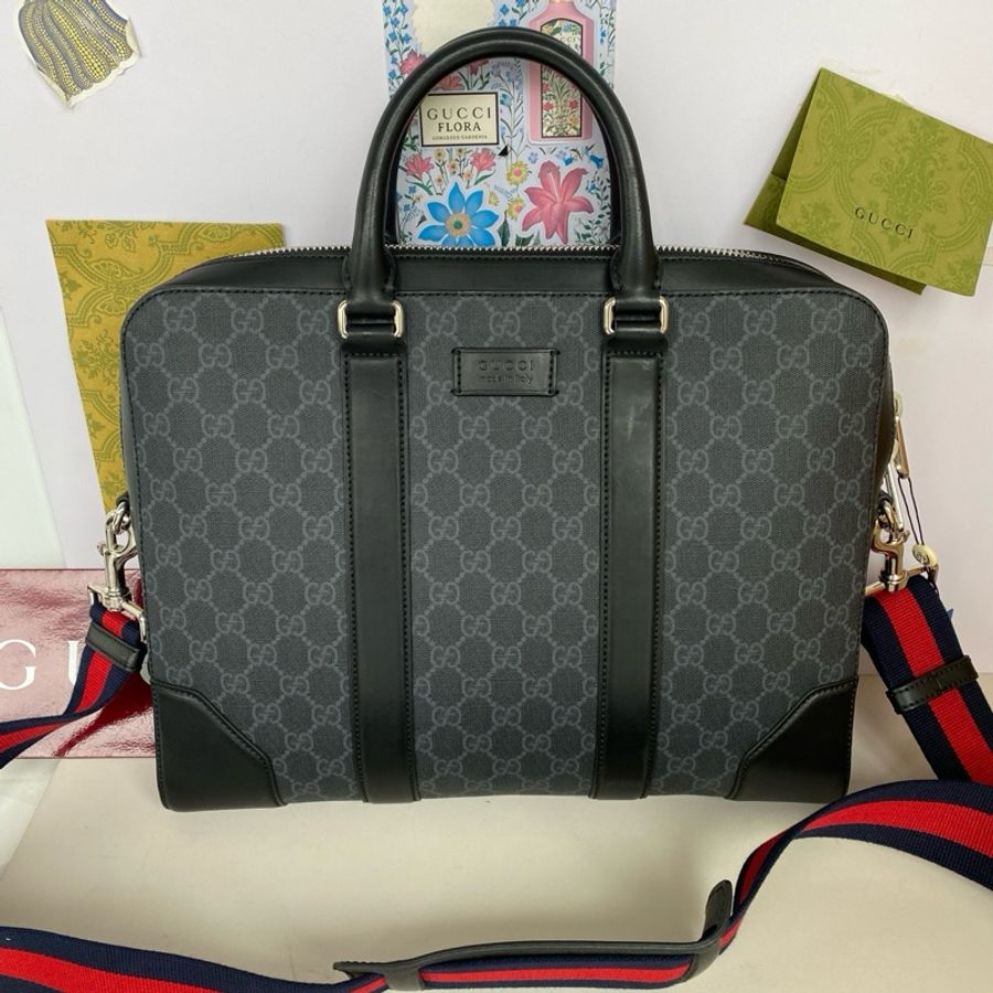 全新Gucci 古馳 黑灰老花公文包GG Supreme-7