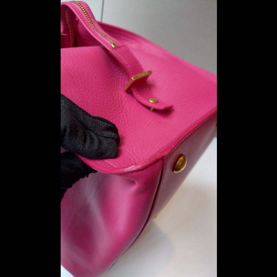 YSL Y字金釦桃紅皮大方提包-10