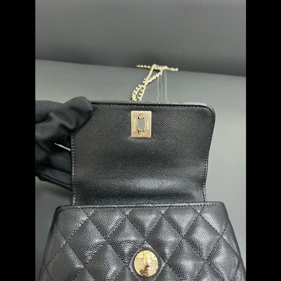 Chanel coco handle super mini 黑金荔枝牛-13