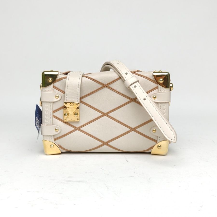 LOUIS VUITTON 米色牛皮晶片SideTrunk軟盒子包小號肩背包-0
