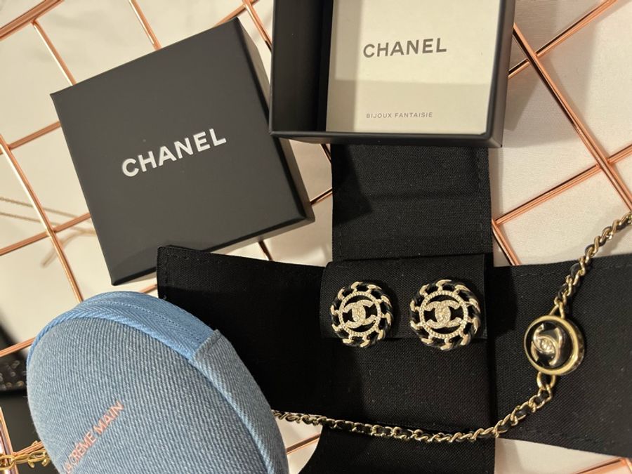 全新 香奈兒 Chanel 經典 皮穿鏈 耳夾 耳環-1