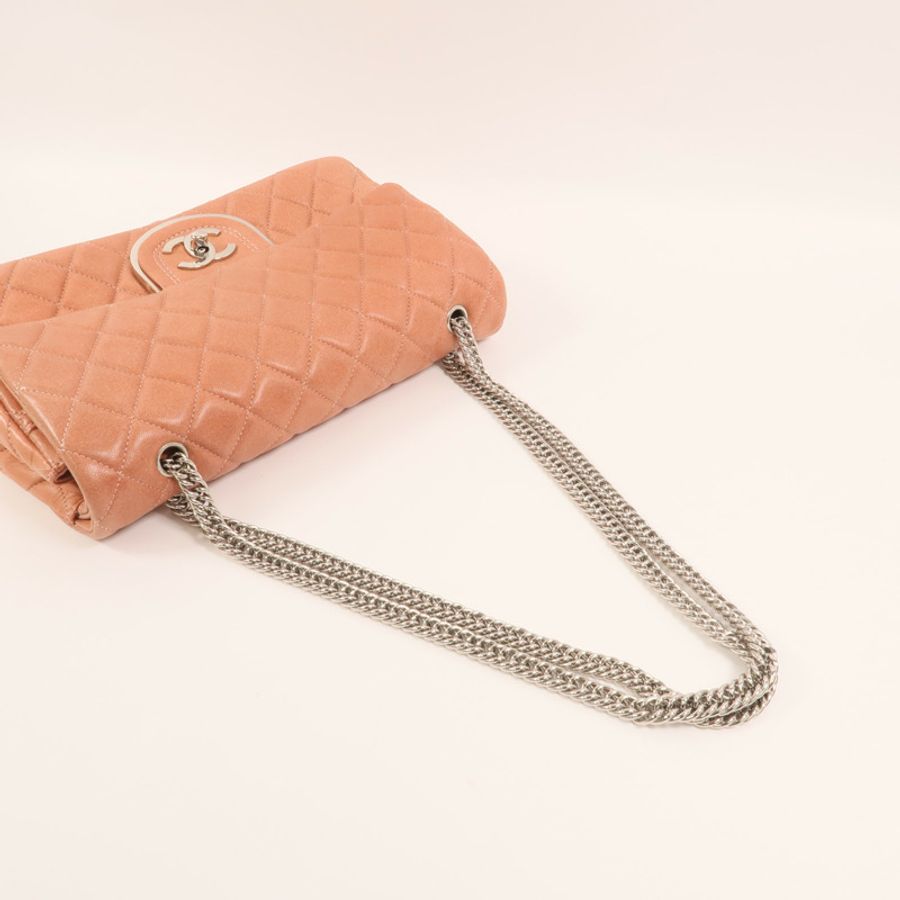 CHANEL 羊皮皮革Chain Shoulder銀扣鏈帶肩背袋-7