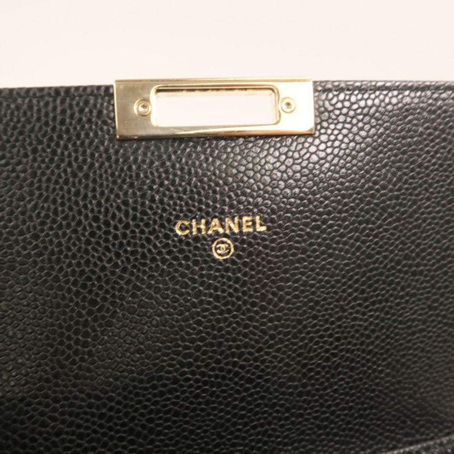 CHANEL 牛皮皮革Chain Shoulder金扣鏈帶肩背袋-5