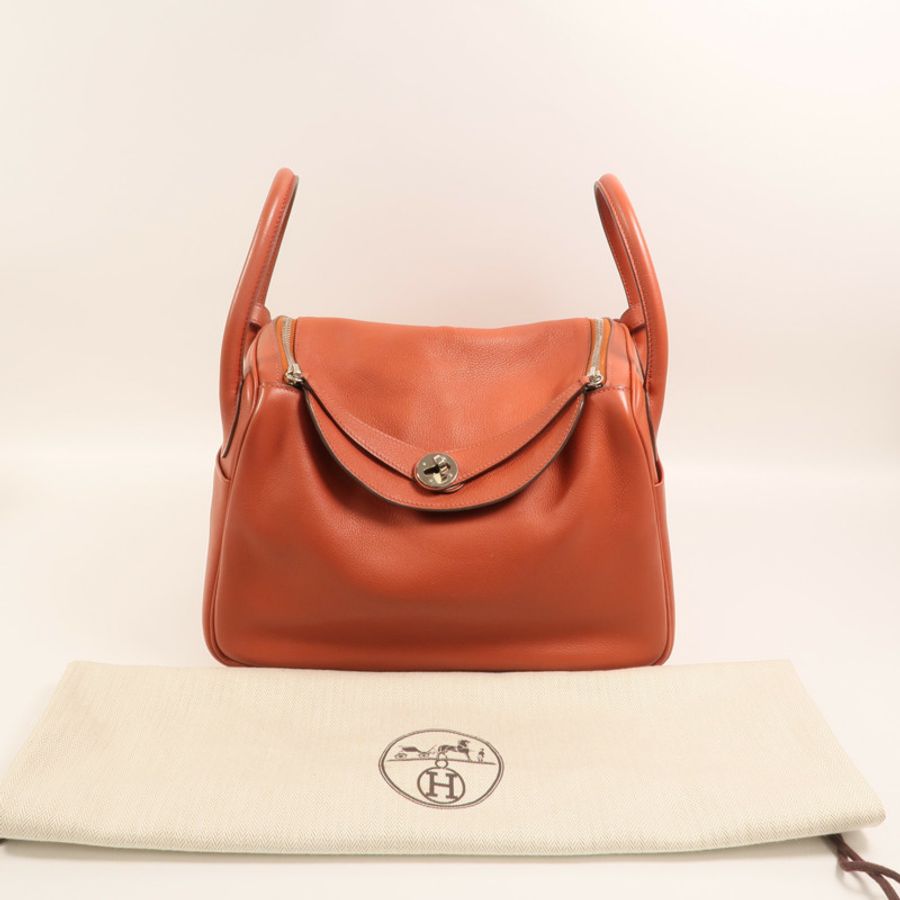 HERMES Evercolor皮革Lindy 30銀扣手挽肩背兩用袋Brique-8
