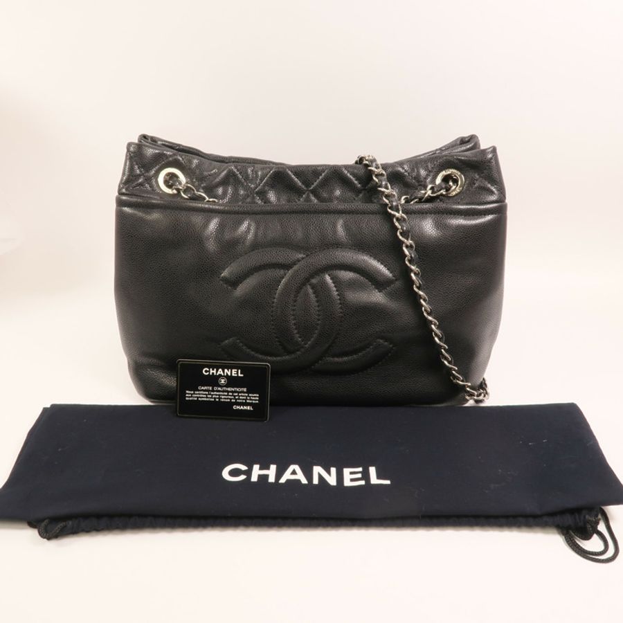 CHANEL 牛皮皮革Chain Shoulder Bag銀扣鏈帶肩背袋-9