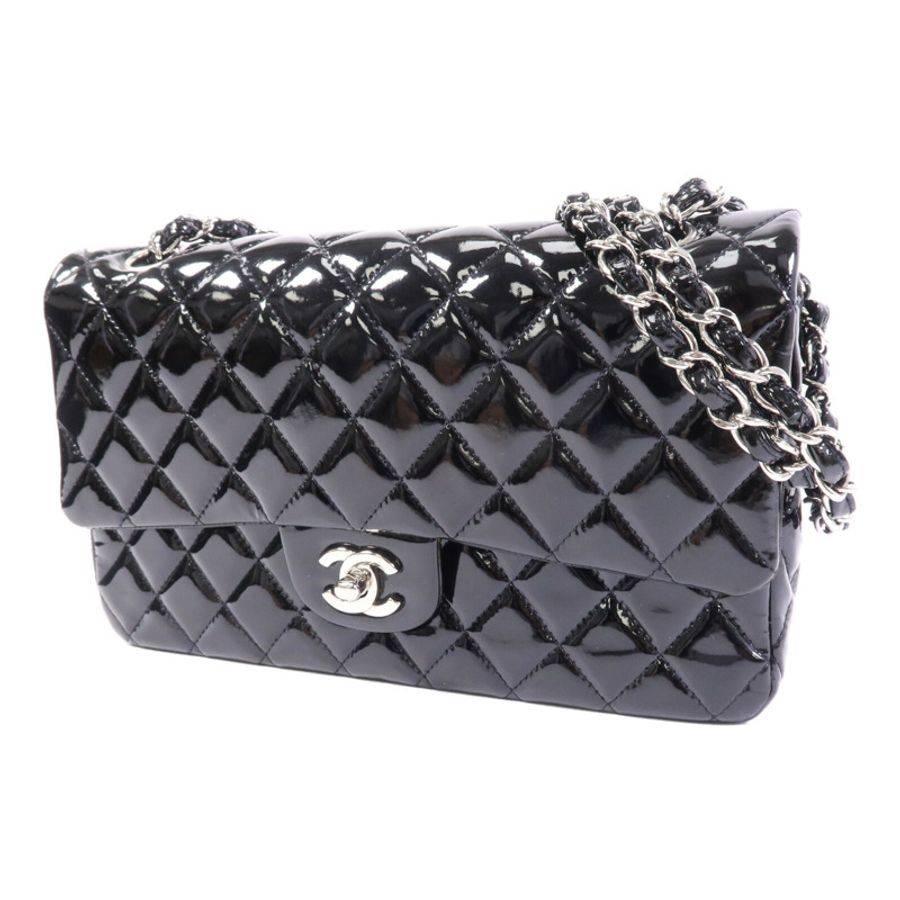 CHANEL 漆皮皮革Classic 25銀扣鏈帶肩背袋-2