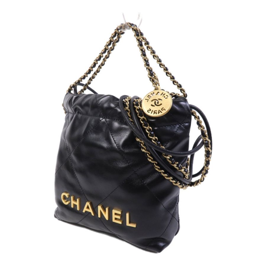CHANEL 牛皮皮革C22 Mini金扣鏈帶手挽肩背兩用袋-2