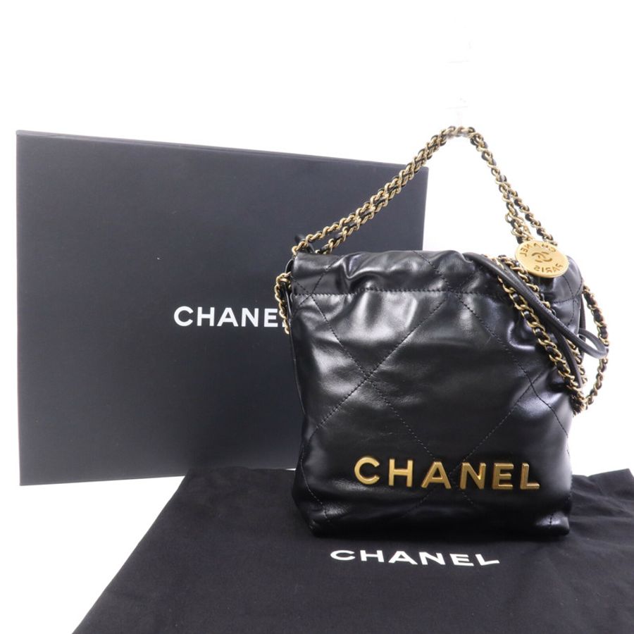 CHANEL 牛皮皮革C22 Mini金扣鏈帶手挽肩背兩用袋-10
