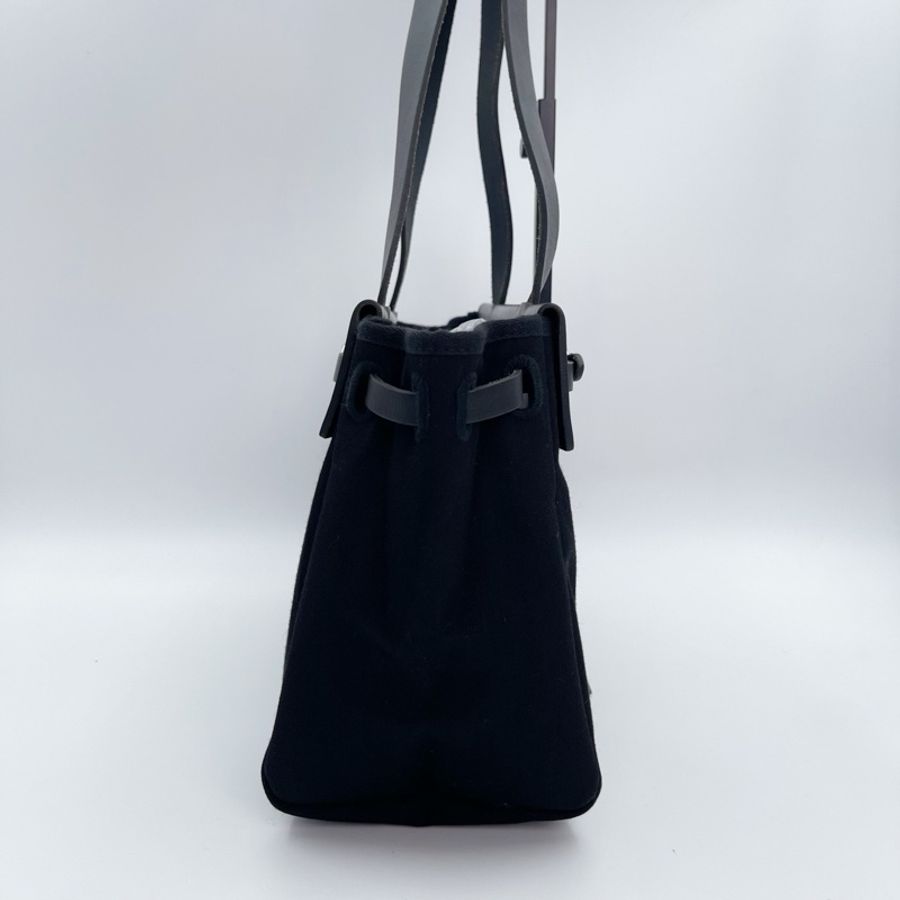「JL精品代購」愛馬仕黑/深藍色herbag cabas帆布拼皮手提單肩托特包-5