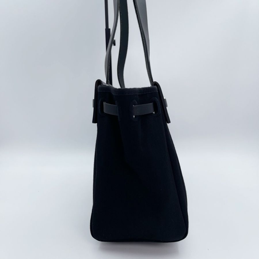 「JL精品代購」愛馬仕黑/深藍色herbag cabas帆布拼皮手提單肩托特包-6