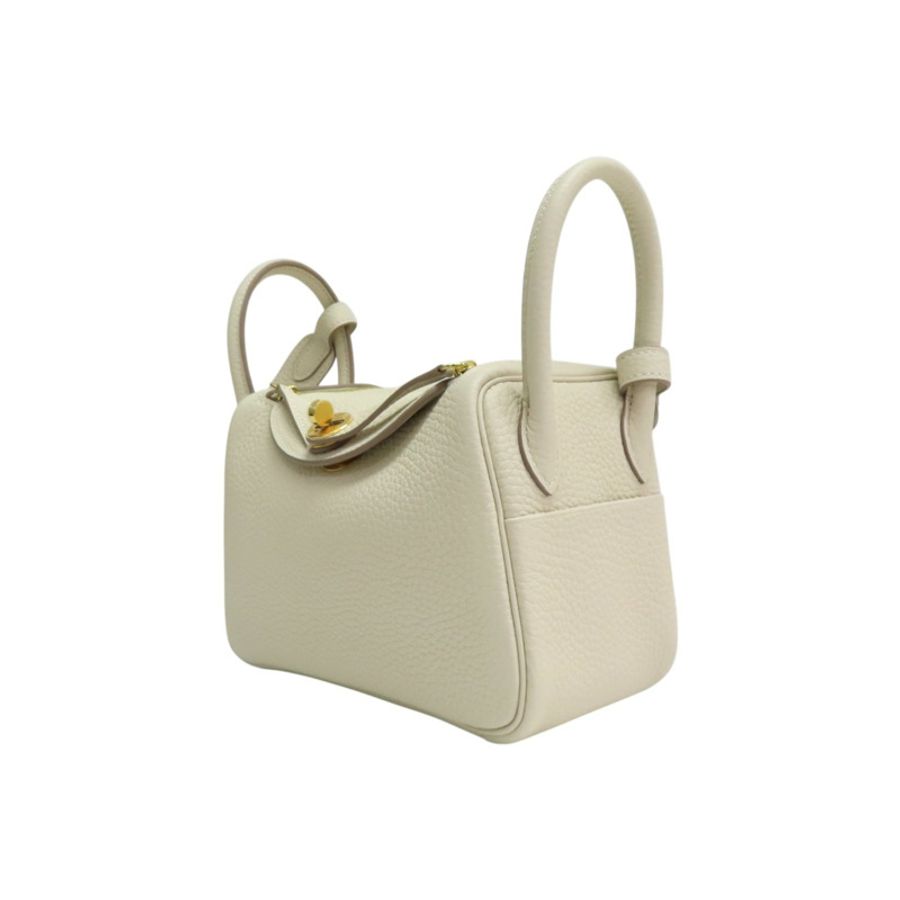 奶昔白 Clemence牛皮 Mini Lindy 肩背包 Z刻 金釦【HERMES 愛馬仕】 H079086CC-2