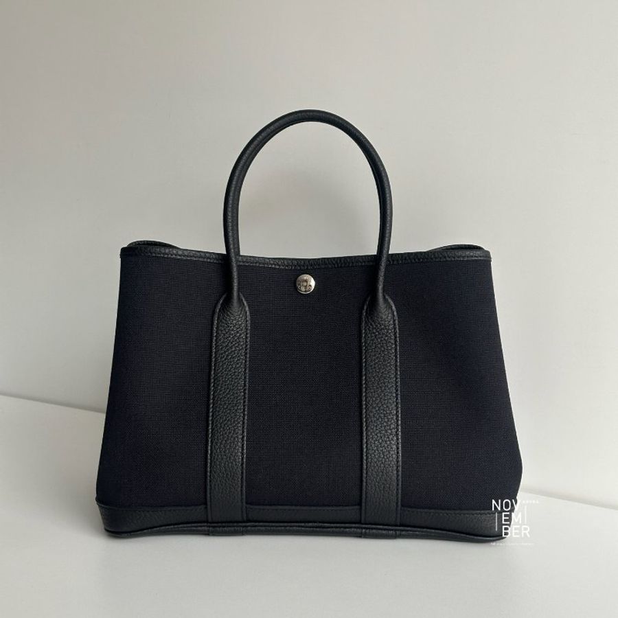 閒置新🫰🏻有購證🙌🏻 Hermès 愛馬仕 Garden Party 30 帆布黑-0