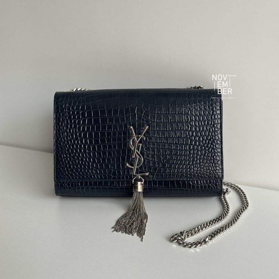 99新🆕 有購證🙌🏻 Saint Laurent YSL 聖羅蘭 流蘇包 深藍色銀釦-0