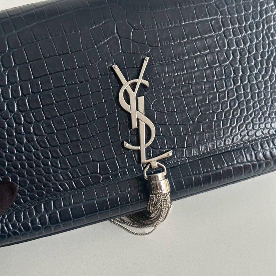 99新🆕 有購證🙌🏻 Saint Laurent YSL 聖羅蘭 流蘇包 深藍色銀釦-13