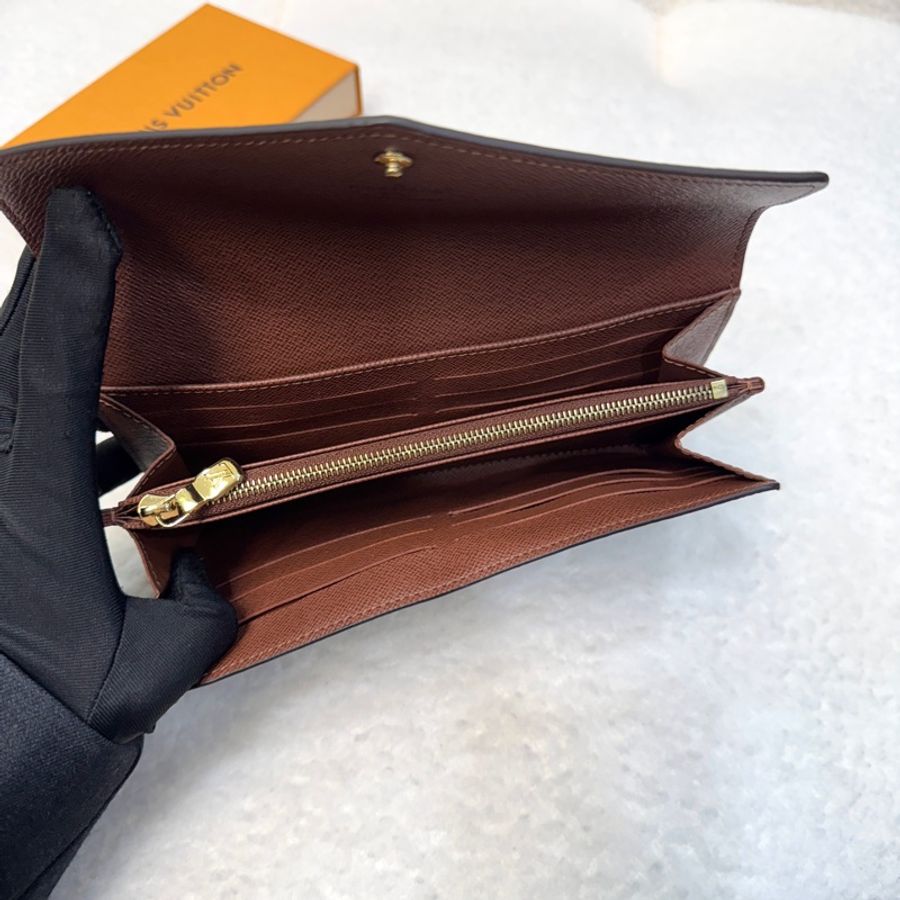LouisVuitton路易威登LV原花Monogram咖啡色Sarah信封長夾金釦錢包M60531-7