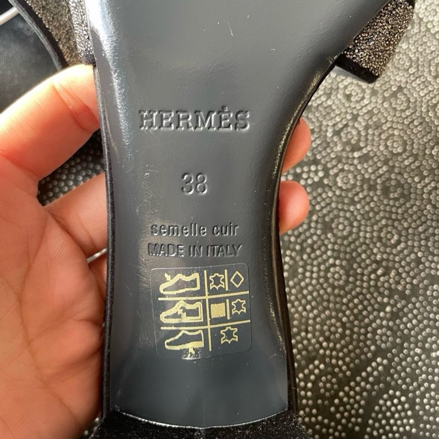 99新未使用 愛馬仕細鑽高跟h拖38碼-10