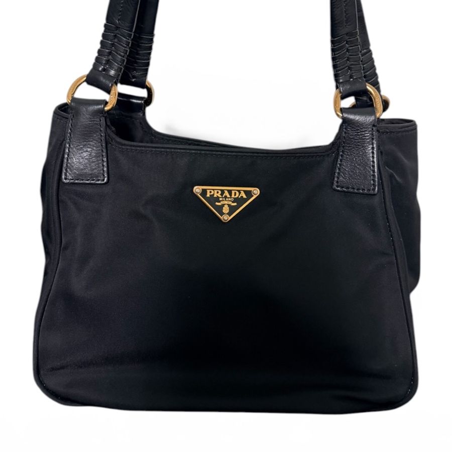 PRADA 黑金尼龍手提/單肩包-5